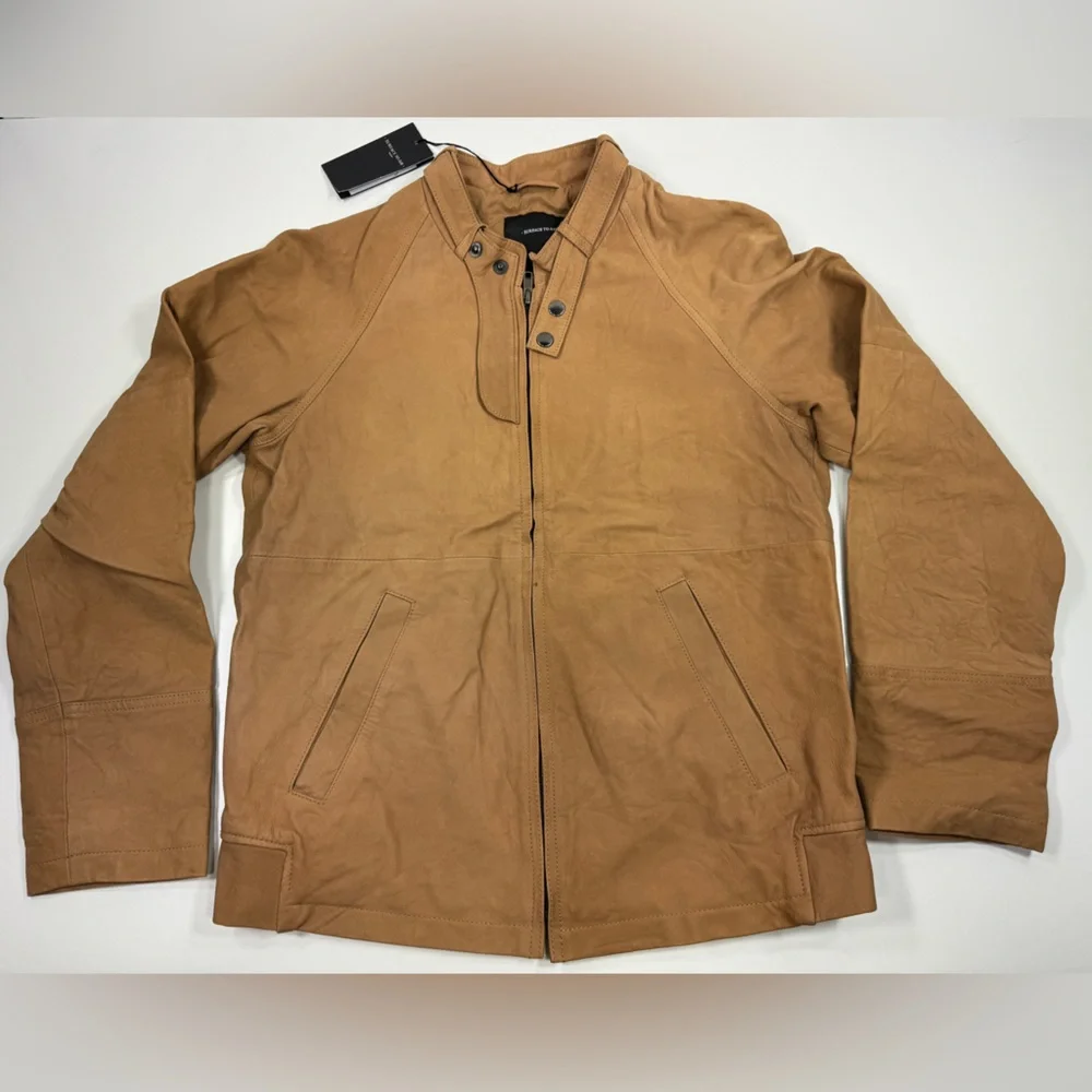 Surface to Air Seasaw Biker Jacket Tan Nubuck Leather Motorcycle Neck Straps M - Picture 1 of 16